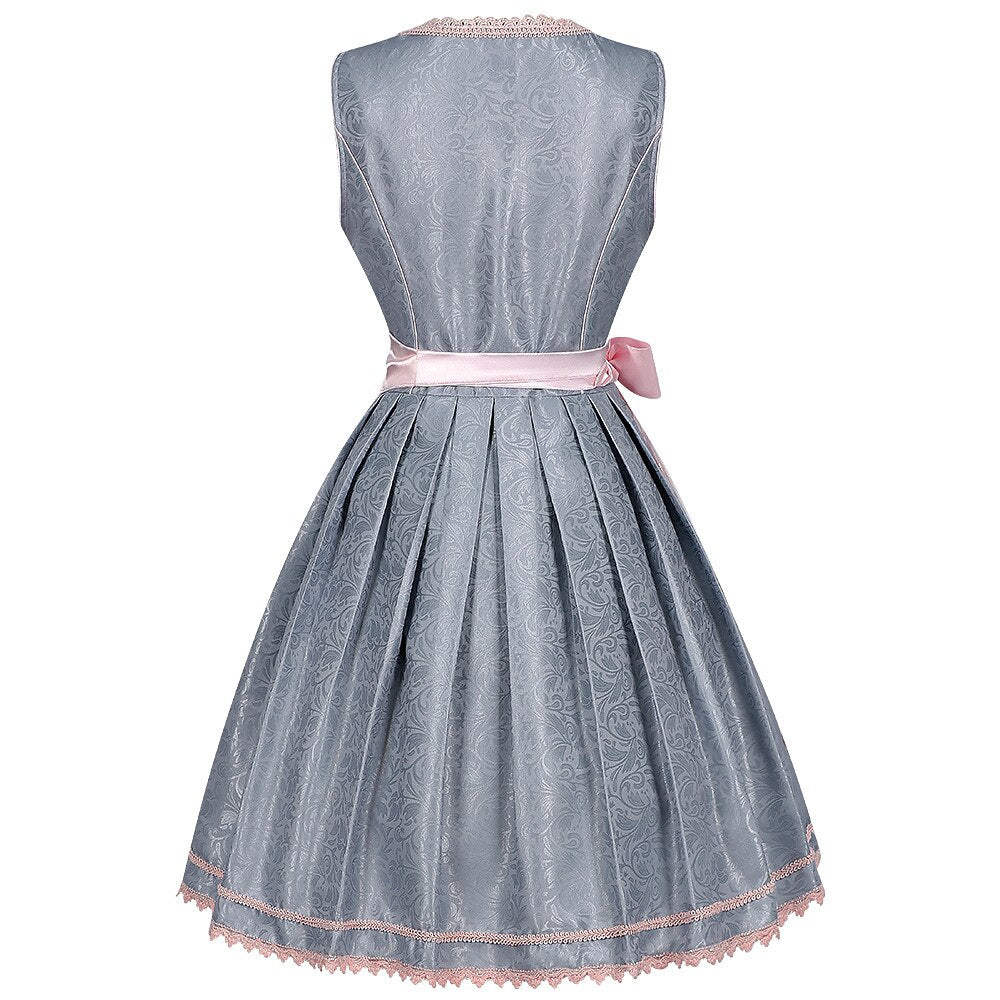 Oktoberfest-Dirndlkleid in Grau mit rosa Spitzenschürze 1