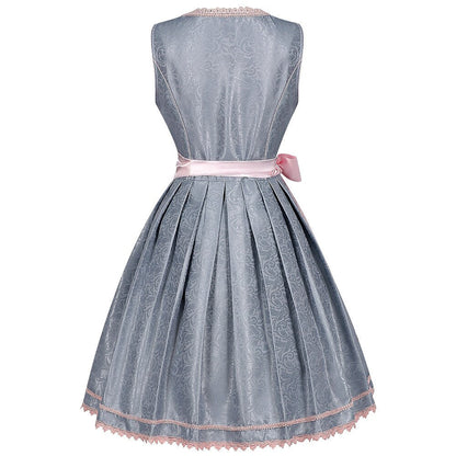 Oktoberfest-Dirndlkleid in Grau mit rosa Spitzenschürze 1