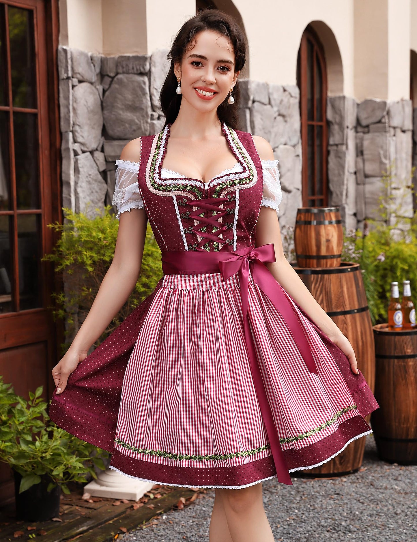 Oktoberfest 3-teiliges Dirndl mit Schürze & Bluse 3