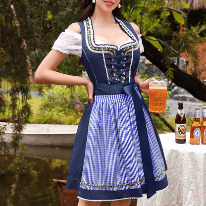 Oktoberfest 3-teiliges blaues Dirndl mit Schürze und Bluse 1