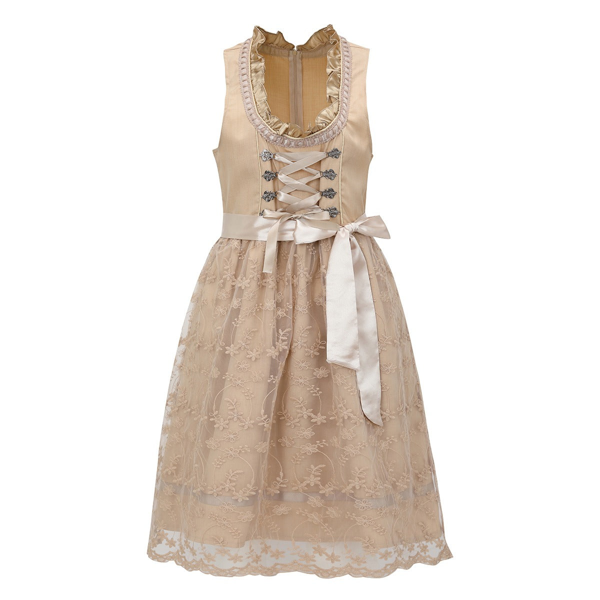 Oktoberfest Apricot Vintage Dirndl Kleid mit Schürze 1