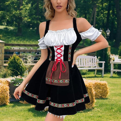 Oktoberfest Bier Kostüm Kleid Dirndl Schürze Set 0