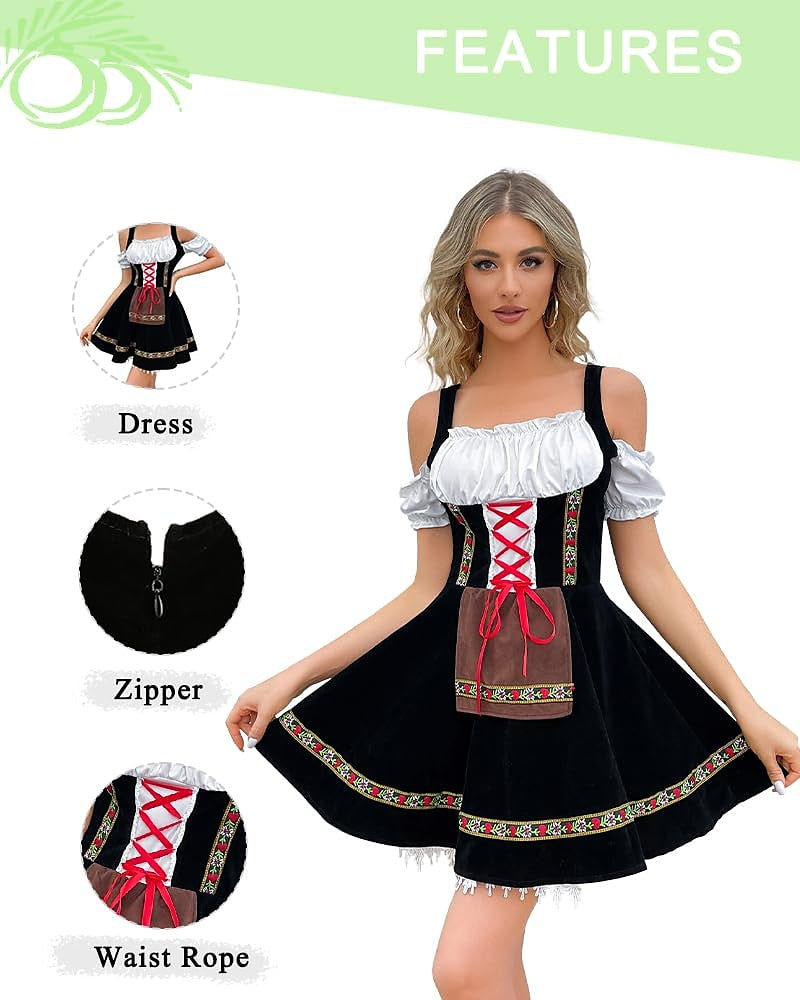 Oktoberfest Bier Kostüm Kleid Dirndl Schürze Set 4