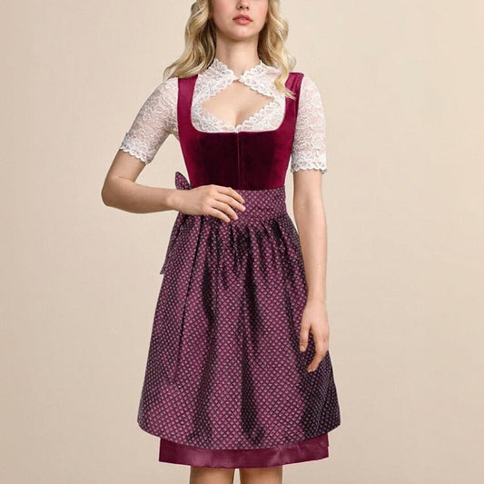 Oktoberfest Burgunderrotes traditionelles Dirndlkleid mit Schürze 0