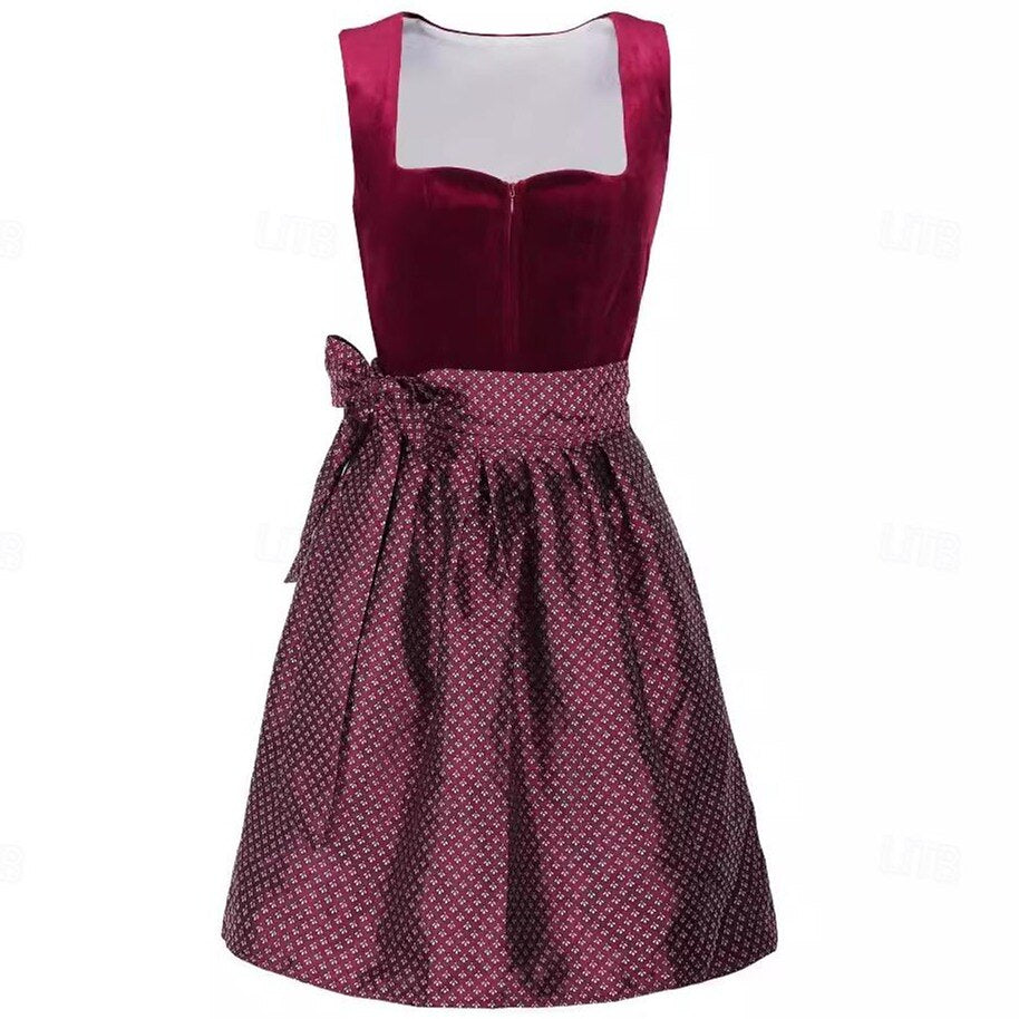 Oktoberfest Burgunderrotes traditionelles Dirndlkleid mit Schürze 1
