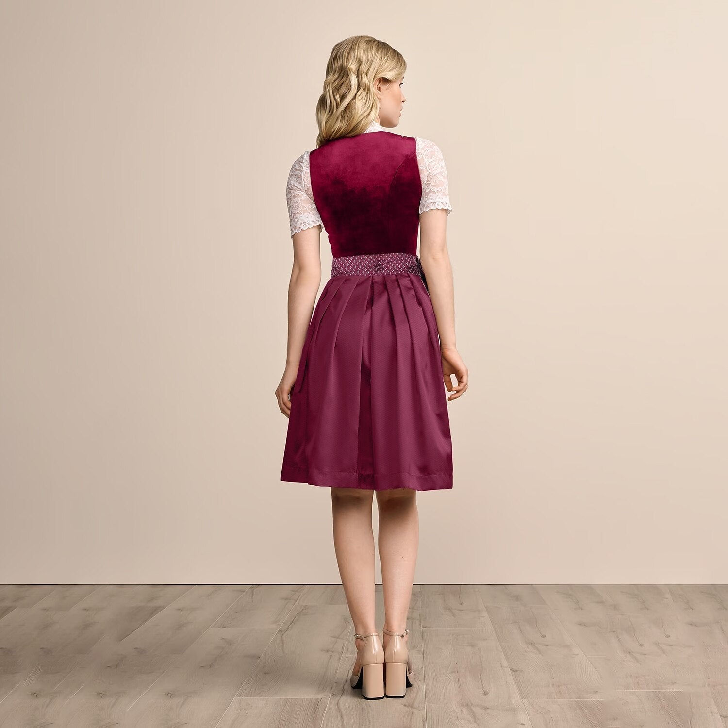 Oktoberfest Burgunderrotes traditionelles Dirndlkleid mit Schürze 5