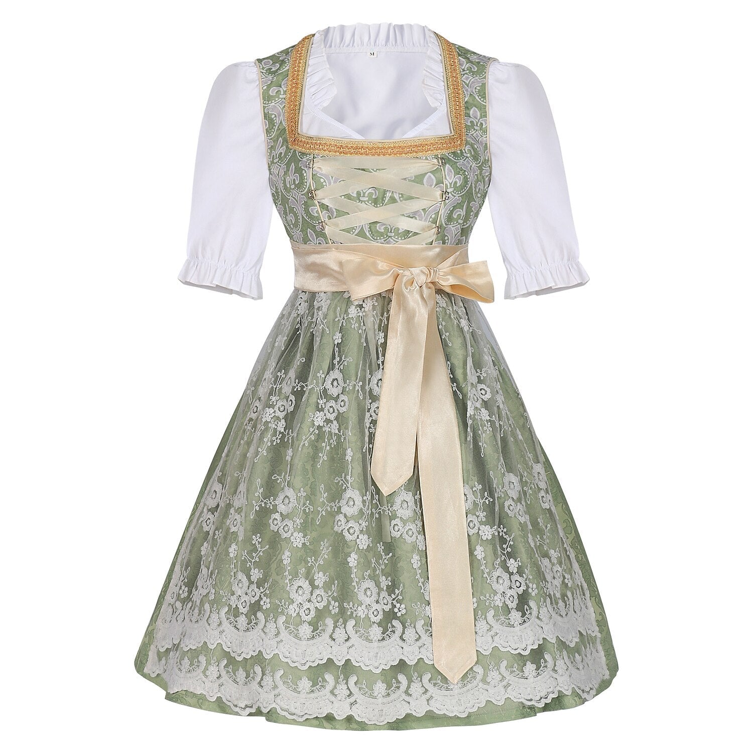 Oktoberfest Champagner Gold Dirndl Kleid mit Schürze und Bluse 1