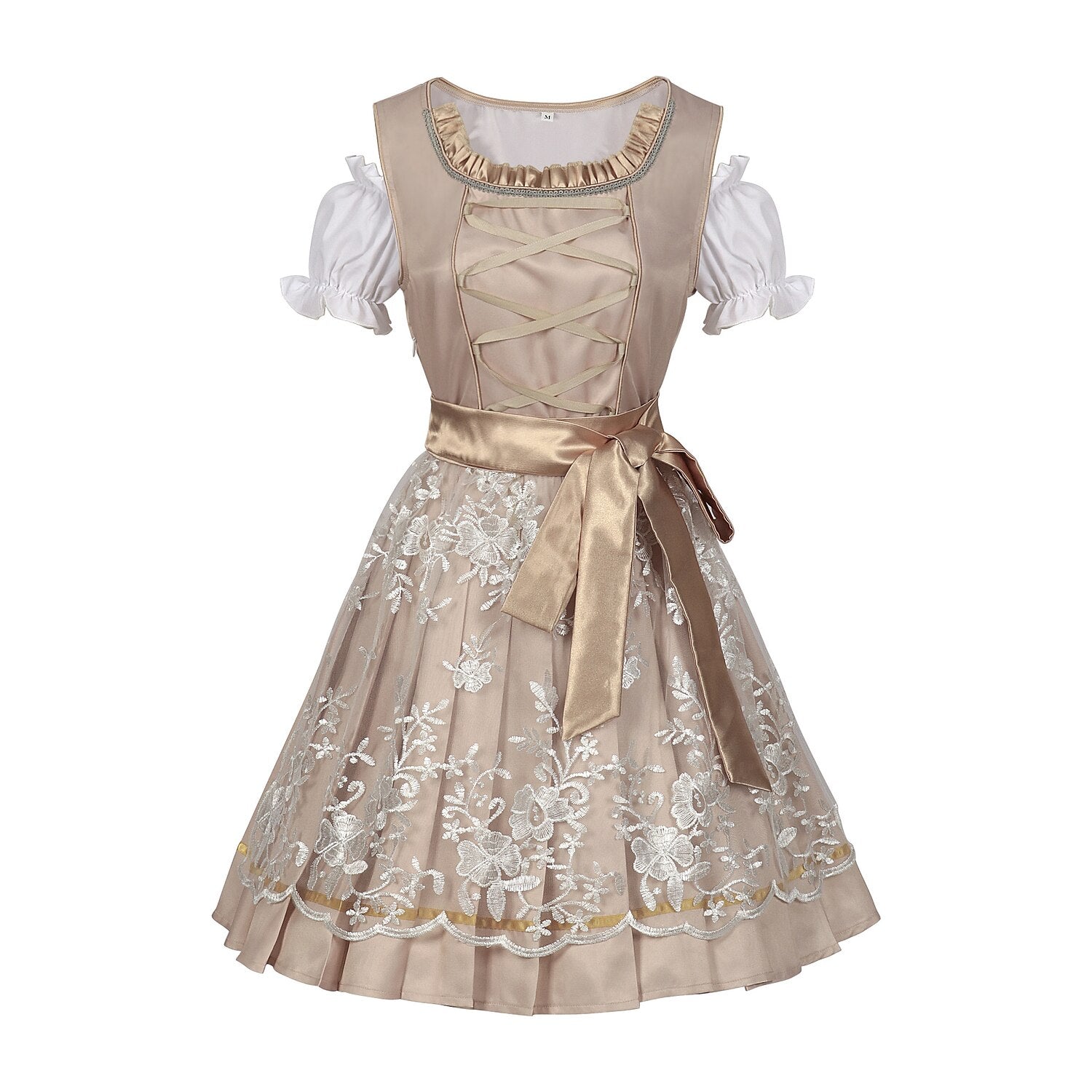 Oktoberfest Champagner Gold Dirndl Kleid mit Schürze und Bluse 5