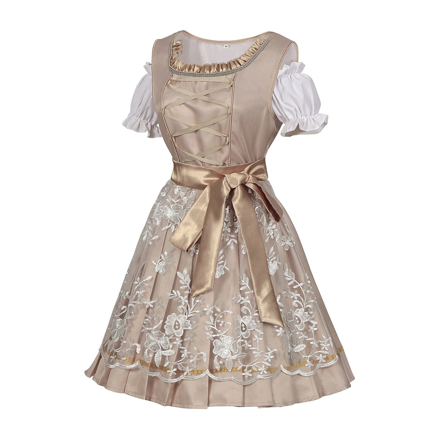 Oktoberfest Champagner Gold Dirndl Kleid mit Schürze und Bluse 7