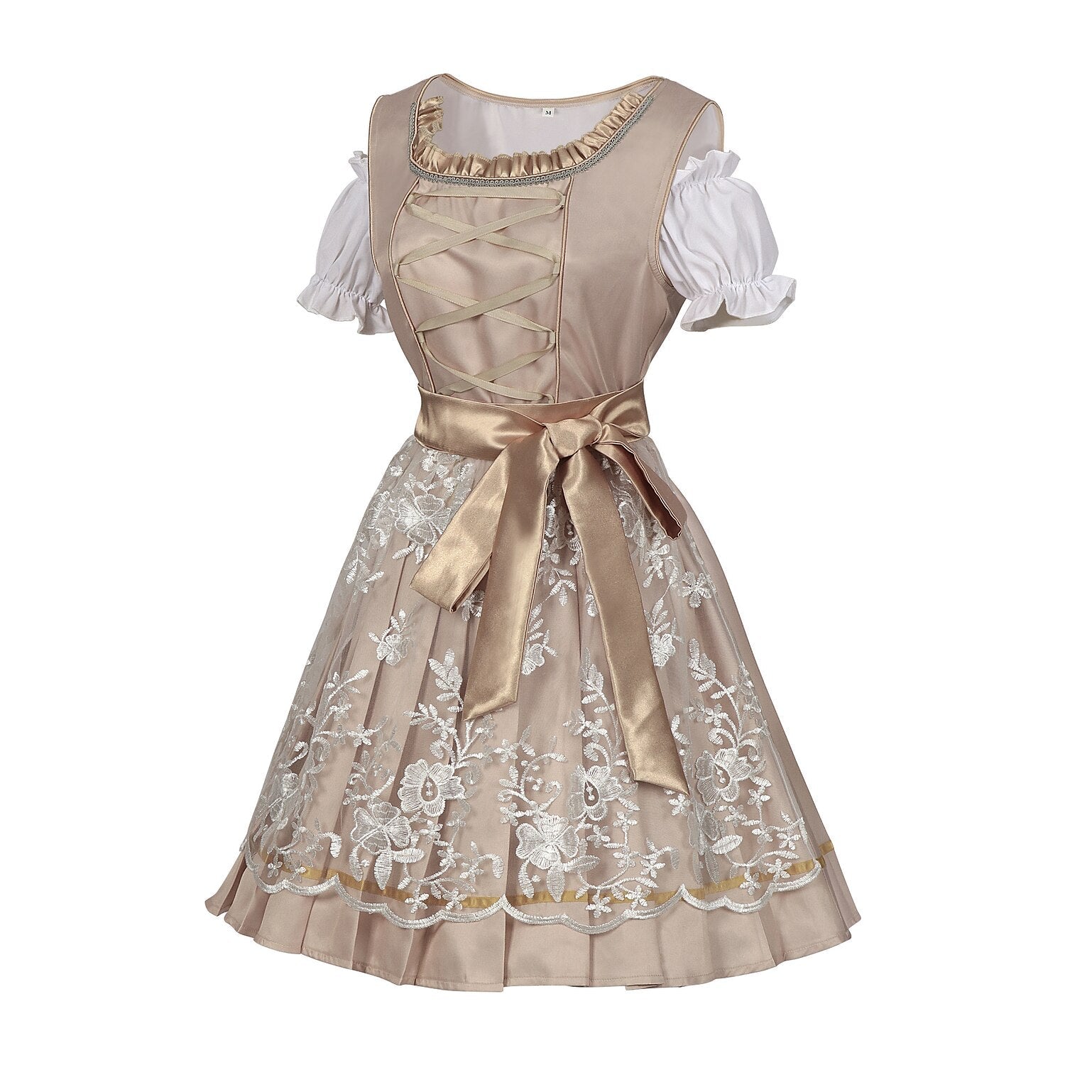 Oktoberfest Champagner Gold Dirndl Kleid mit Schürze und Bluse 7