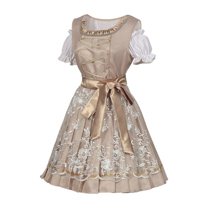 Oktoberfest Champagner Gold Dirndl Kleid mit Schürze und Bluse 7