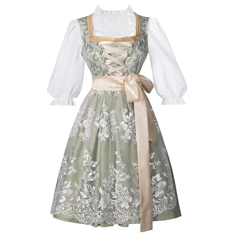 Oktoberfest Champagner Gold Dirndl Kleid mit Schürze und Bluse 9