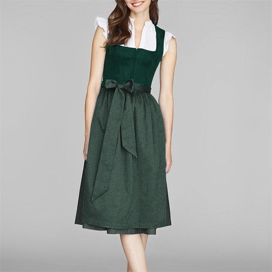 Oktoberfest Damen Dirndl Dunkelgrün mit Schürze 0
