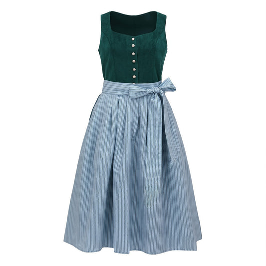Oktoberfest Damen Dirndl Dunkelgrün mit Schürze 0