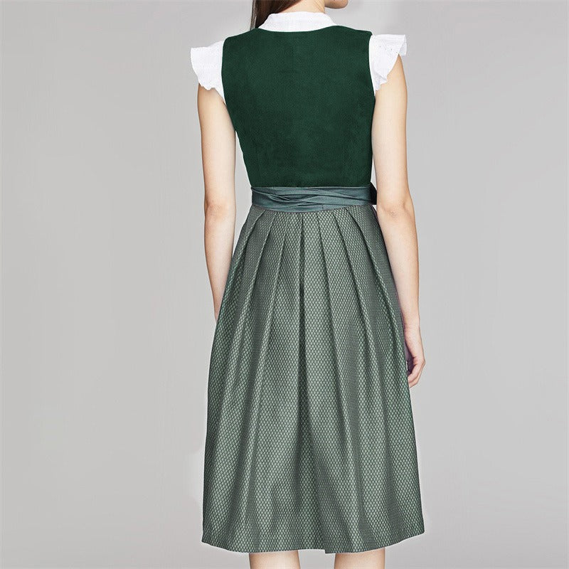Oktoberfest Damen Dirndl Dunkelgrün mit Schürze 1