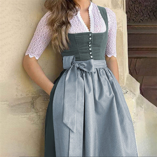 Oktoberfest Damen Dirndl grau mit Schürze 0