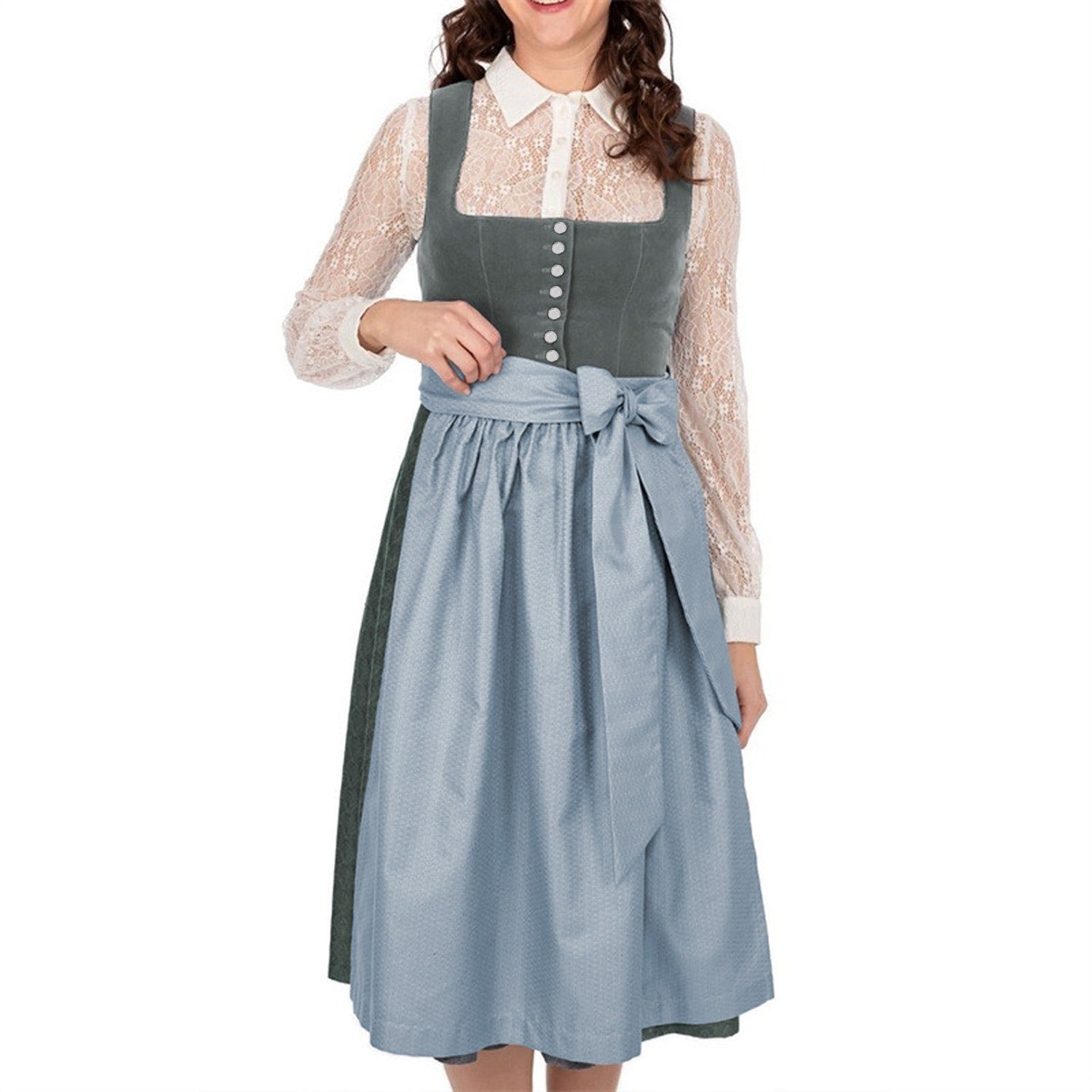 Oktoberfest Damen Dirndl grau mit Schürze 4