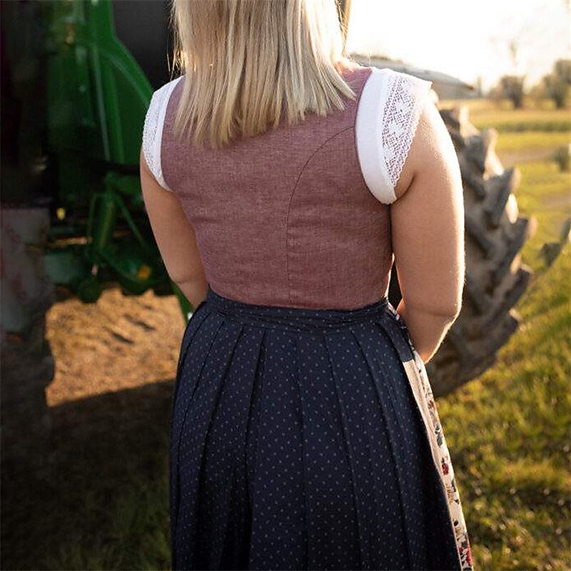 Oktoberfest Damen Rosa Dirndlkleid mit gepunkteter Schürze 1