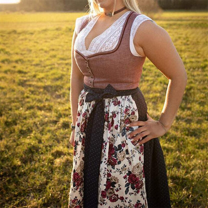 Oktoberfest Damen Rosa Dirndlkleid mit gepunkteter Schürze 2