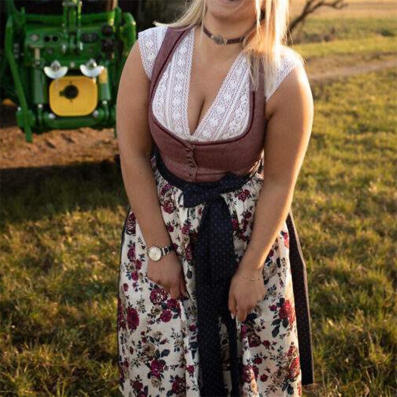 Oktoberfest Damen Rosa Dirndlkleid mit gepunkteter Schürze 3