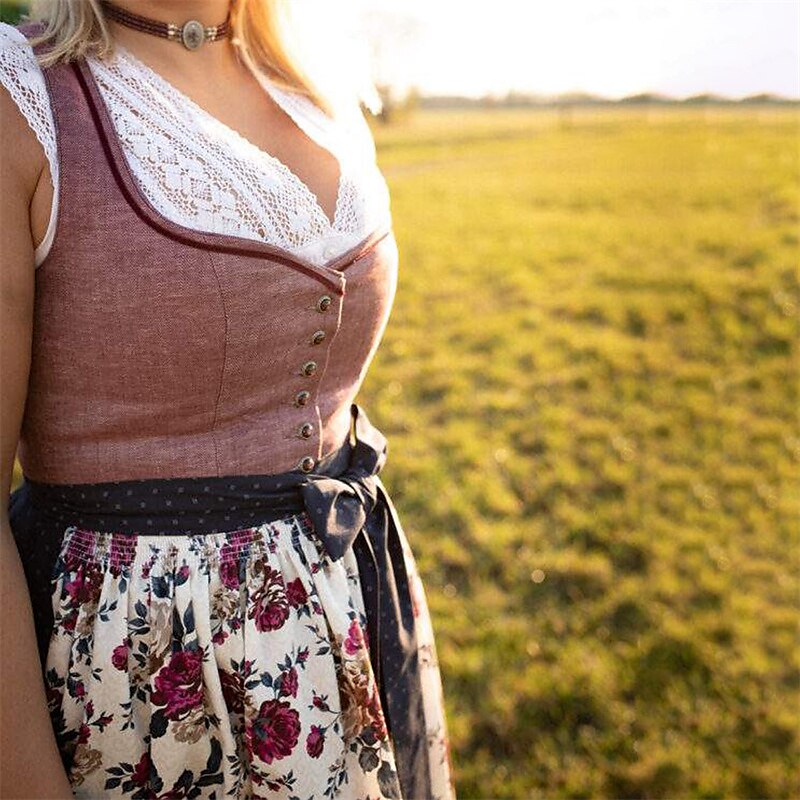 Oktoberfest Damen Rosa Dirndlkleid mit gepunkteter Schürze 4