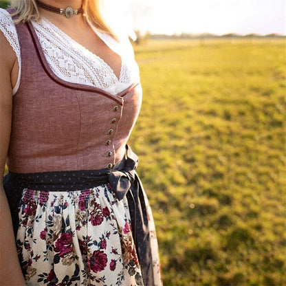 Oktoberfest Damen Rosa Dirndlkleid mit gepunkteter Schürze 4