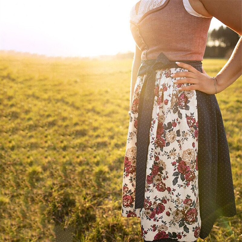 Oktoberfest Damen Rosa Dirndlkleid mit gepunkteter Schürze 5