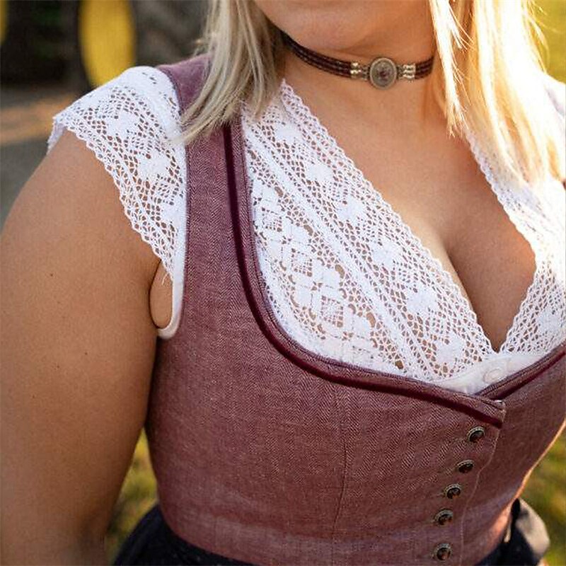 Oktoberfest Damen Rosa Dirndlkleid mit gepunkteter Schürze 7