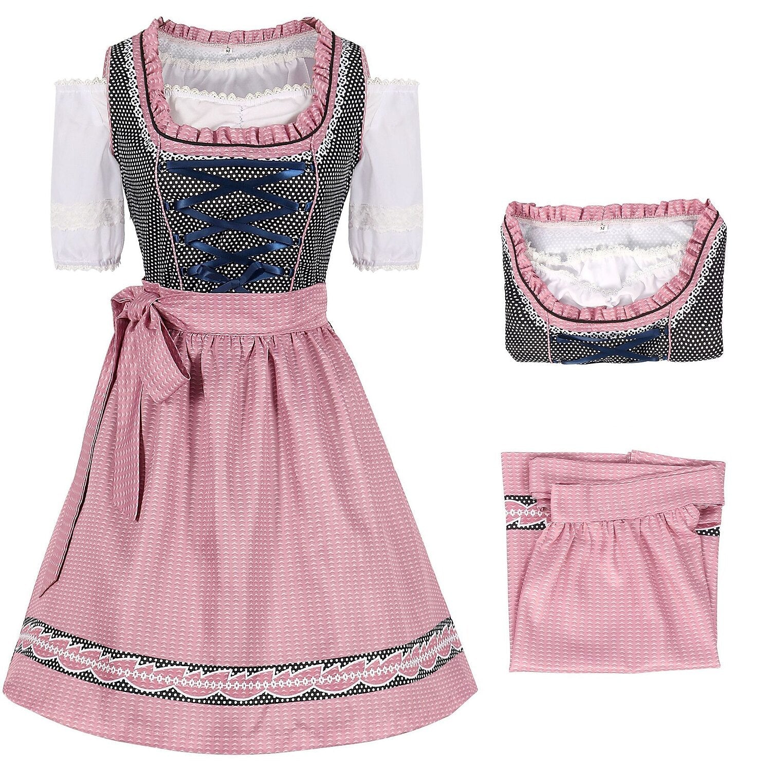 Oktoberfest Dirndl mit Punkten und rosa Schürze 4