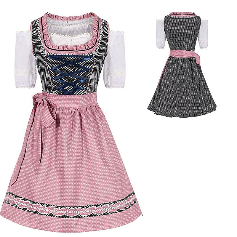 Oktoberfest Dirndl mit Punkten und rosa Schürze 5