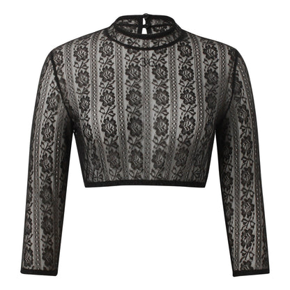 Oktoberfest Dirndlbluse mit Spitze, bayerisches Oberteil - Schwarz 2