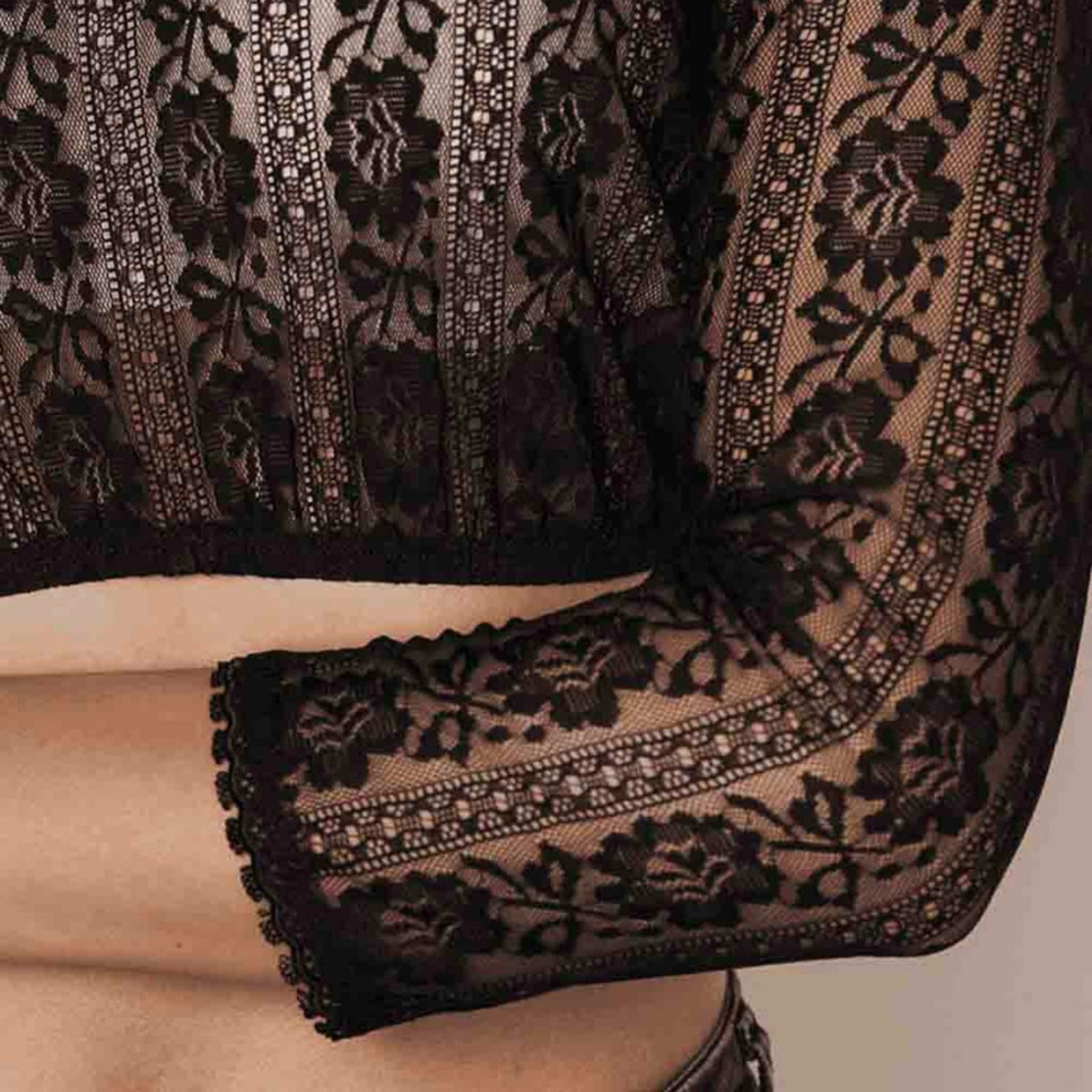 Oktoberfest Dirndlbluse mit Spitze, bayerisches Oberteil - Schwarz 4