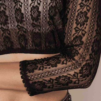 Oktoberfest Dirndlbluse mit Spitze, bayerisches Oberteil - Schwarz 4