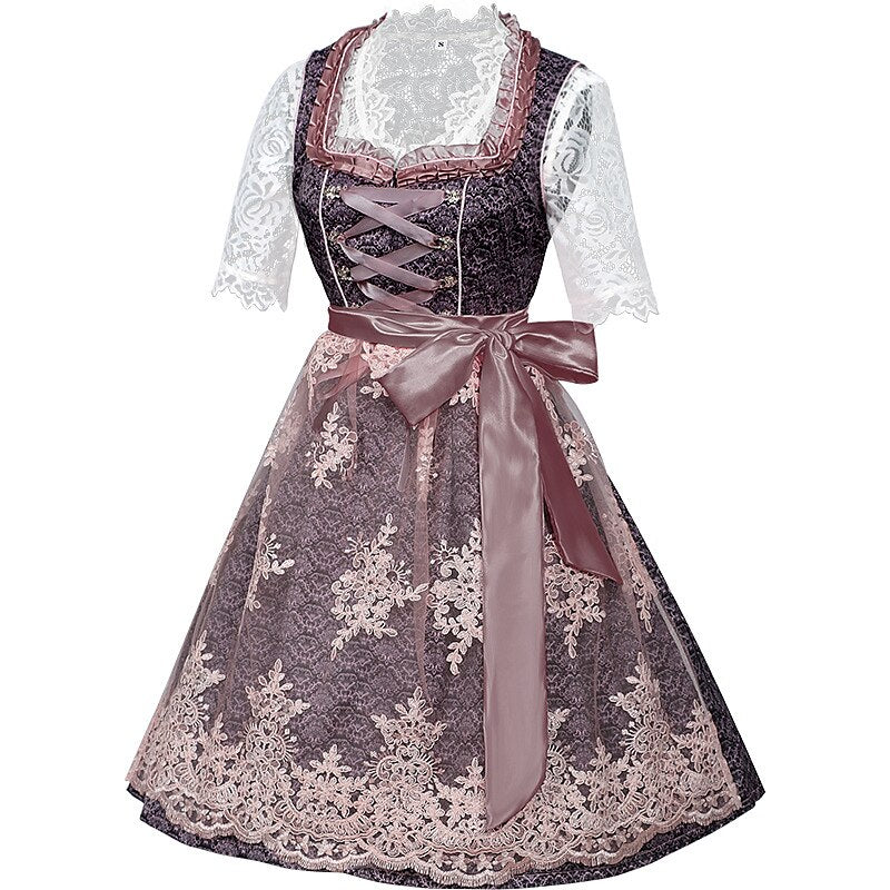 Oktoberfest Dirndlkleid mit Stickerei in Rosa mit Spitzenschürze und Bluse 2