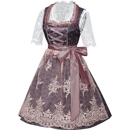 Oktoberfest Dirndlkleid mit Stickerei in Rosa mit Spitzenschürze und Bluse 2
