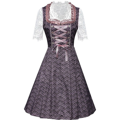 Oktoberfest Dirndlkleid mit Stickerei in Rosa mit Spitzenschürze und Bluse 3