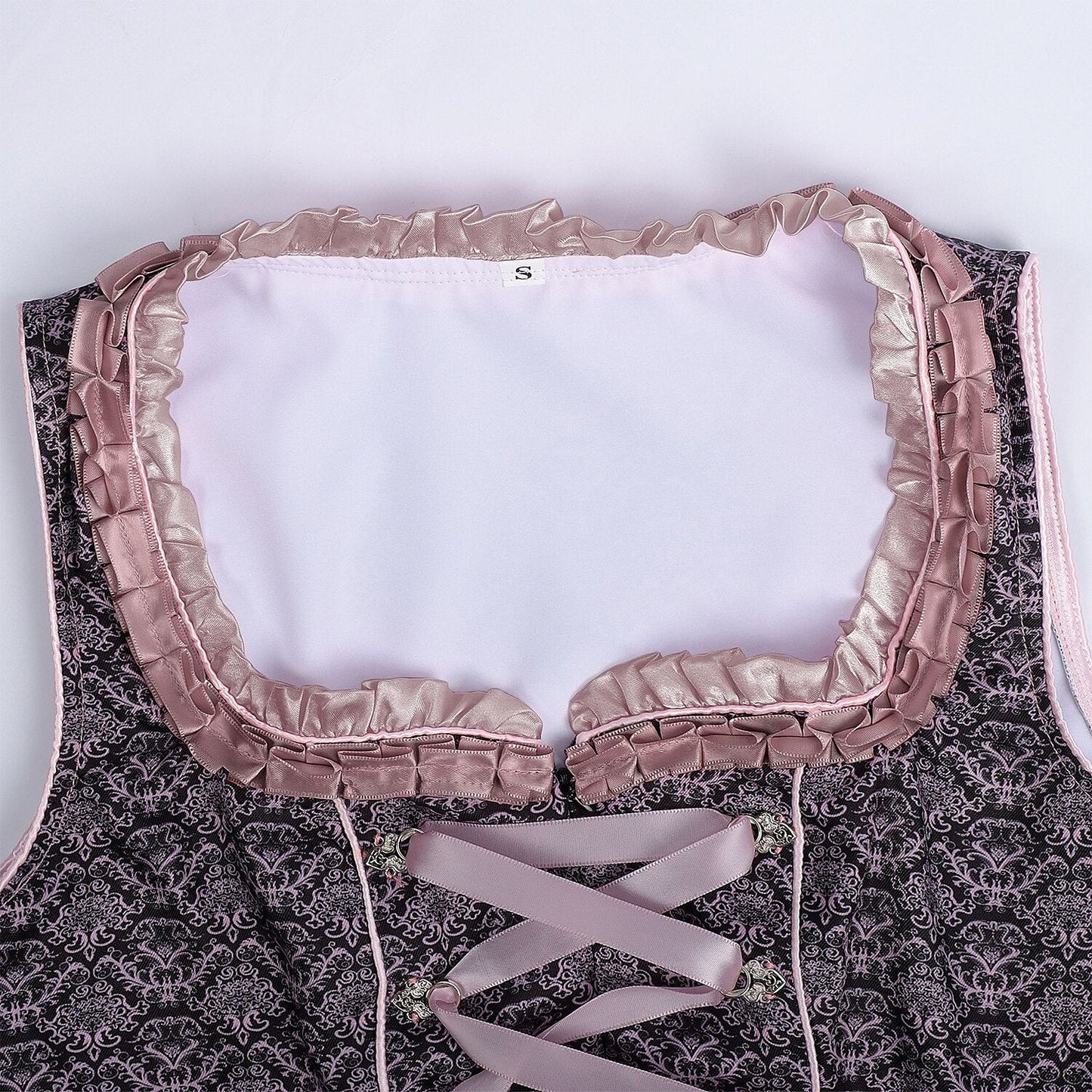 Oktoberfest Dirndlkleid mit Stickerei in Rosa mit Spitzenschürze und Bluse 8