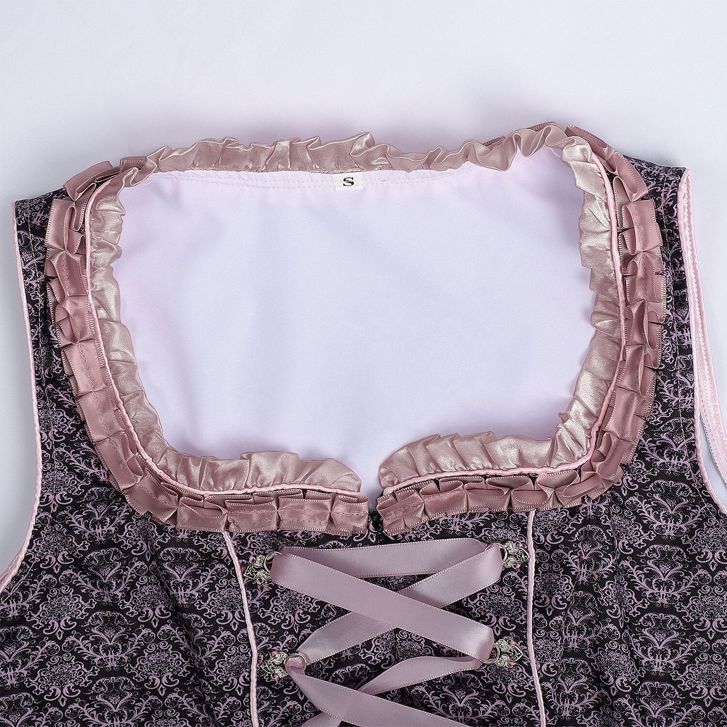 Oktoberfest Dirndlkleid mit Stickerei in Rosa mit Spitzenschürze und Bluse 8