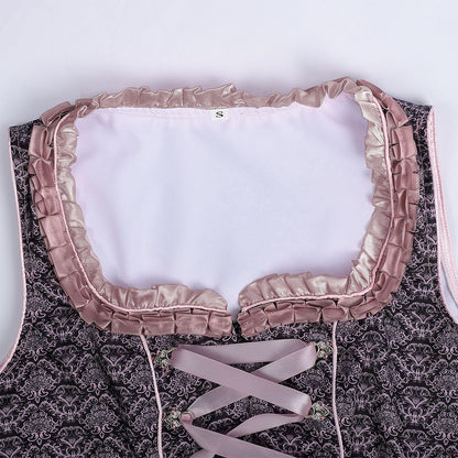 Oktoberfest Dirndlkleid mit Stickerei in Rosa mit Spitzenschürze und Bluse 8