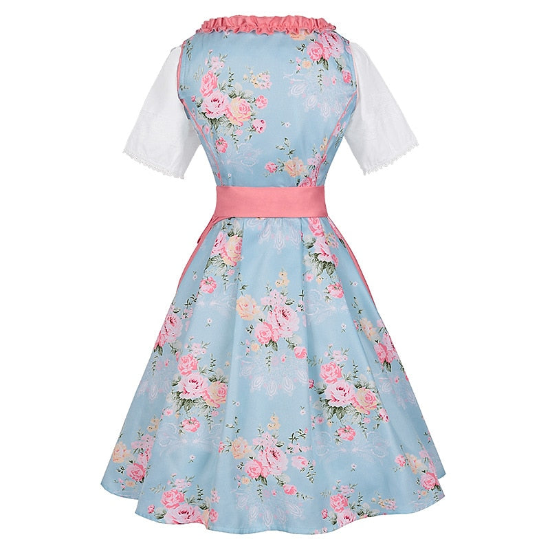 Oktoberfest Dirndlkleid mit rosa Blumenmuster, Schürze und Bluse 4