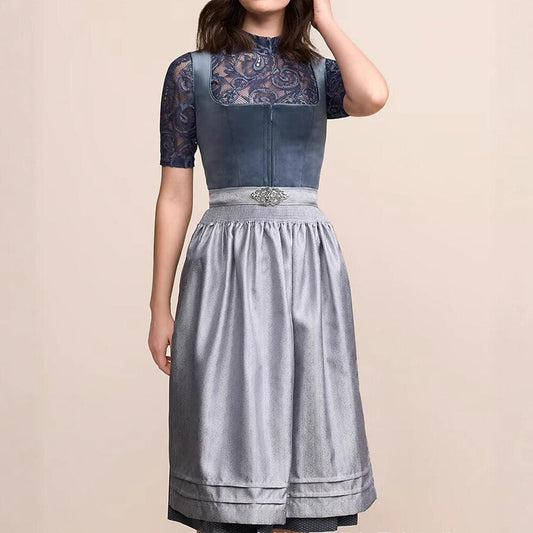 Oktoberfest Dunkelblaues klassisches Dirndlkleid mit Schürze 0