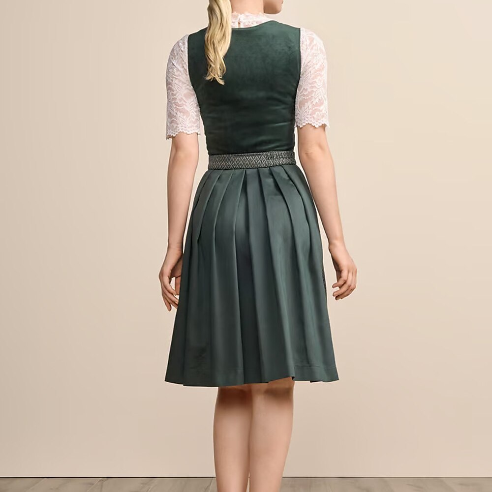 Oktoberfest Dunkelgrünes Dirndlkleid mit Schürze 1