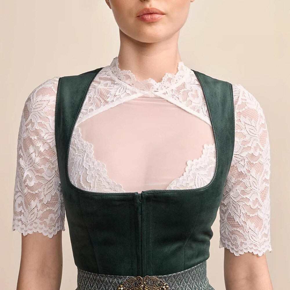Oktoberfest Dunkelgrünes Dirndlkleid mit Schürze 2