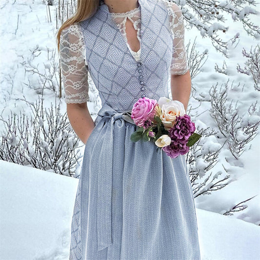Oktoberfest Grau Elegantes Dirndlkleid mit Schürze 0