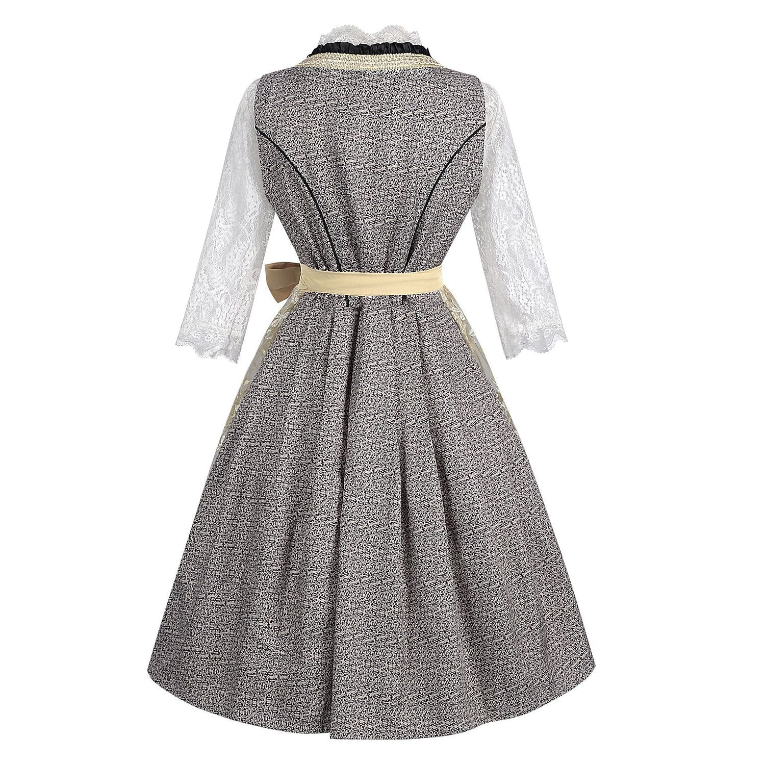 Oktoberfest Graues Dirndlkleid mit Spitzenschürze und Bluse 1