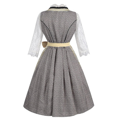 Oktoberfest Graues Dirndlkleid mit Spitzenschürze und Bluse 1