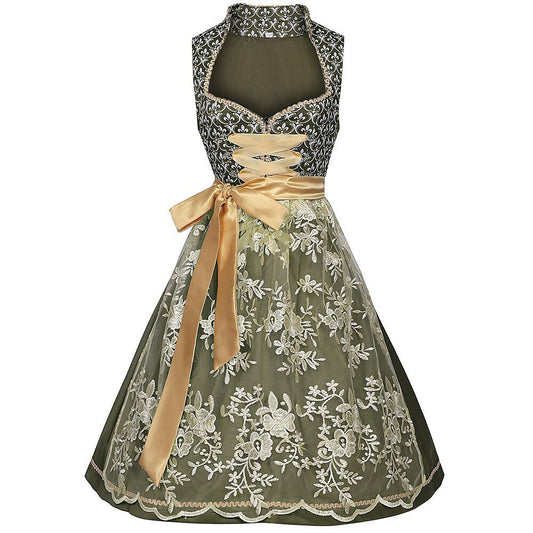 Oktoberfest Grünes besticktes Dirndlkleid mit Schürze 0