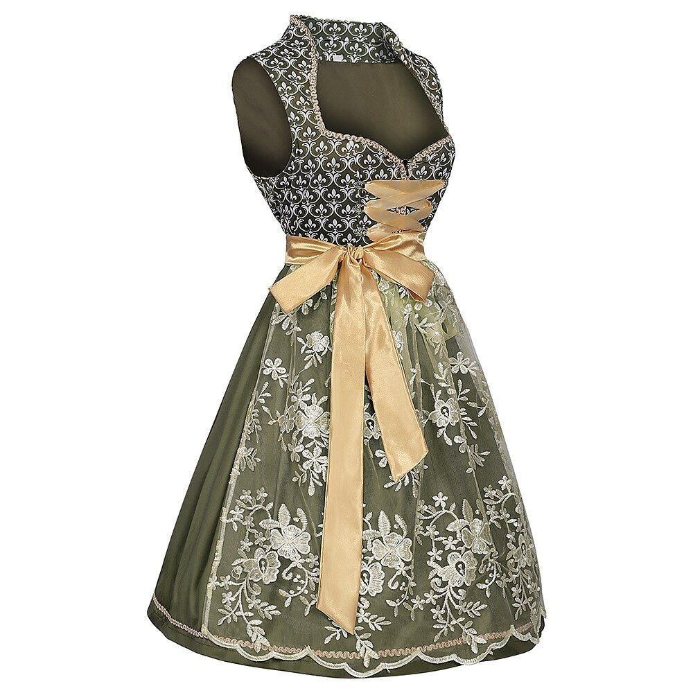 Oktoberfest Grünes besticktes Dirndlkleid mit Schürze 2