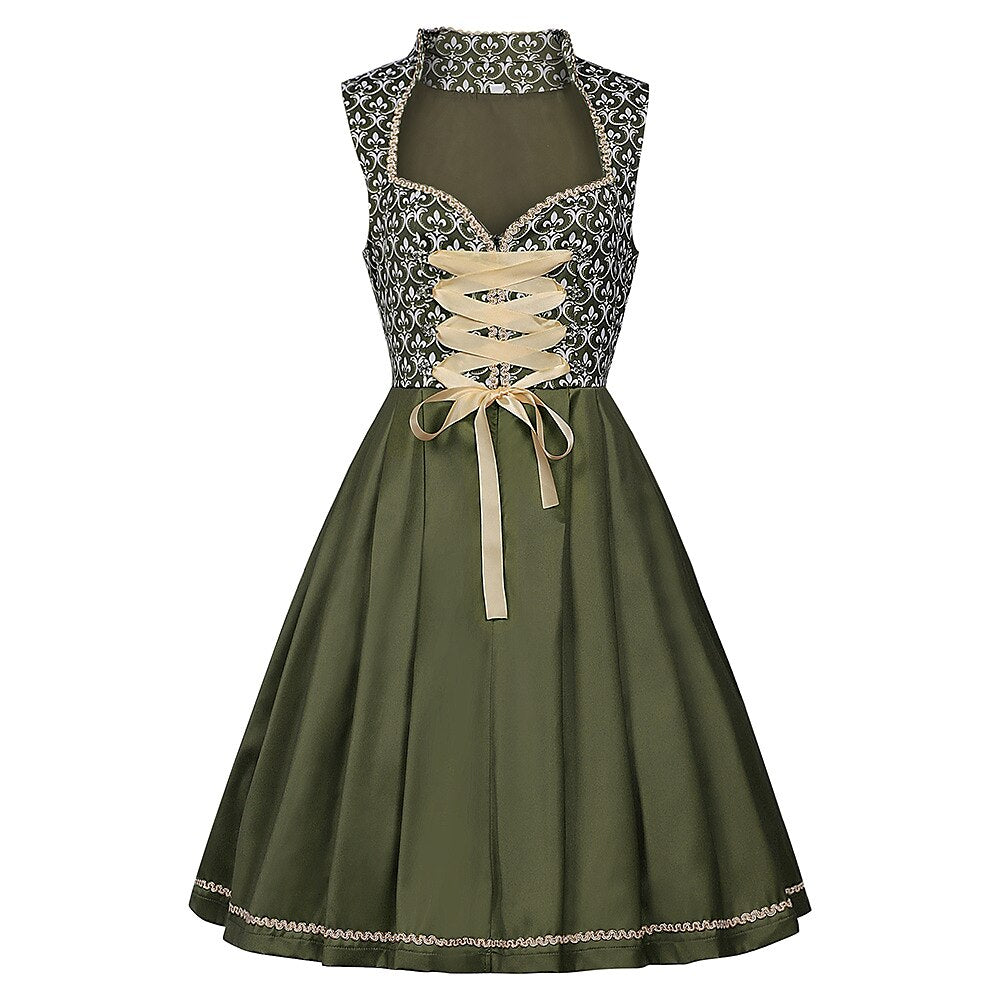 Oktoberfest Grünes besticktes Dirndlkleid mit Schürze 3