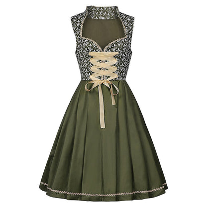 Oktoberfest Grünes besticktes Dirndlkleid mit Schürze 3